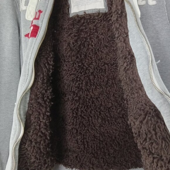 Aeropostale Coat Women Extra Small Zip Up Sherpa Lined Hoodie Grey Brown - Picture 8 of 8